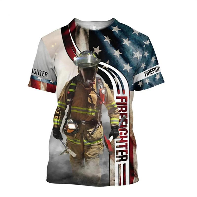 Summer Fashion Comfortable Loose Round Neck Short Sleeve Large Size T-shirt Creative Firefighter 3d Printed Men's Casual Sports T-shirt