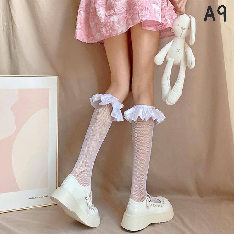 Japan Lolita Lace Stockings Women Sweet Kowknot High Knee Socks Femme Elastic