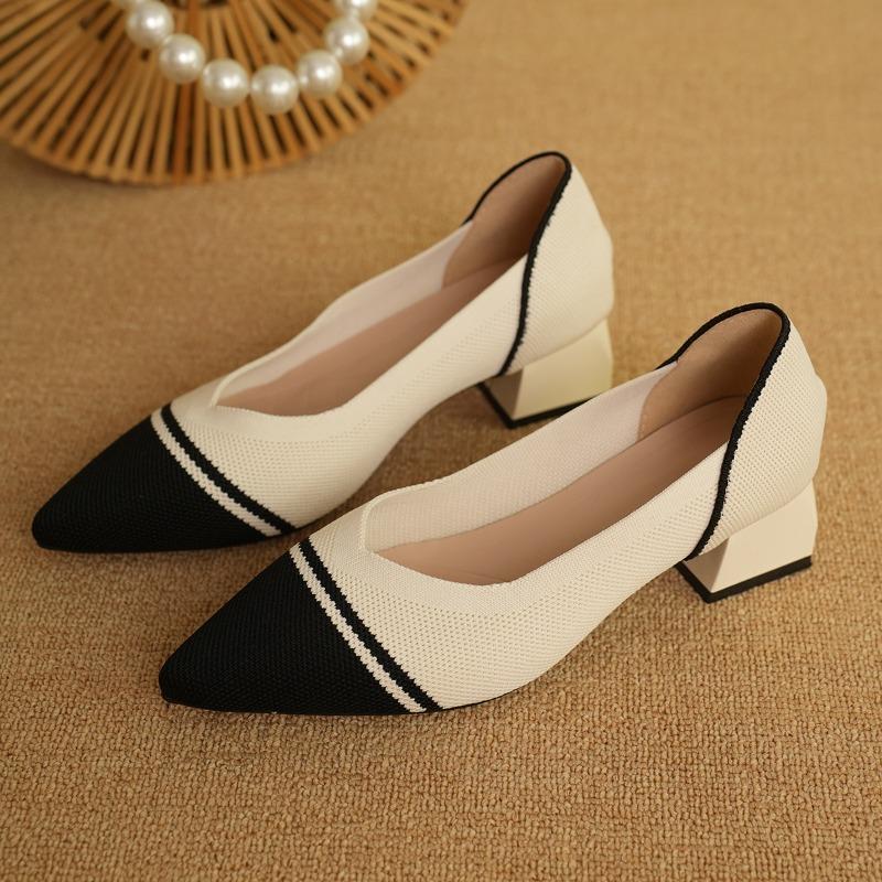 Fashion Shoes Cswo01 Women's Pointed-Toe Knitted Chunky Heel Sandals, Fashionable And Breathable For Autumn. Dress-Pairing Large-Sized Single Shoes. Cm