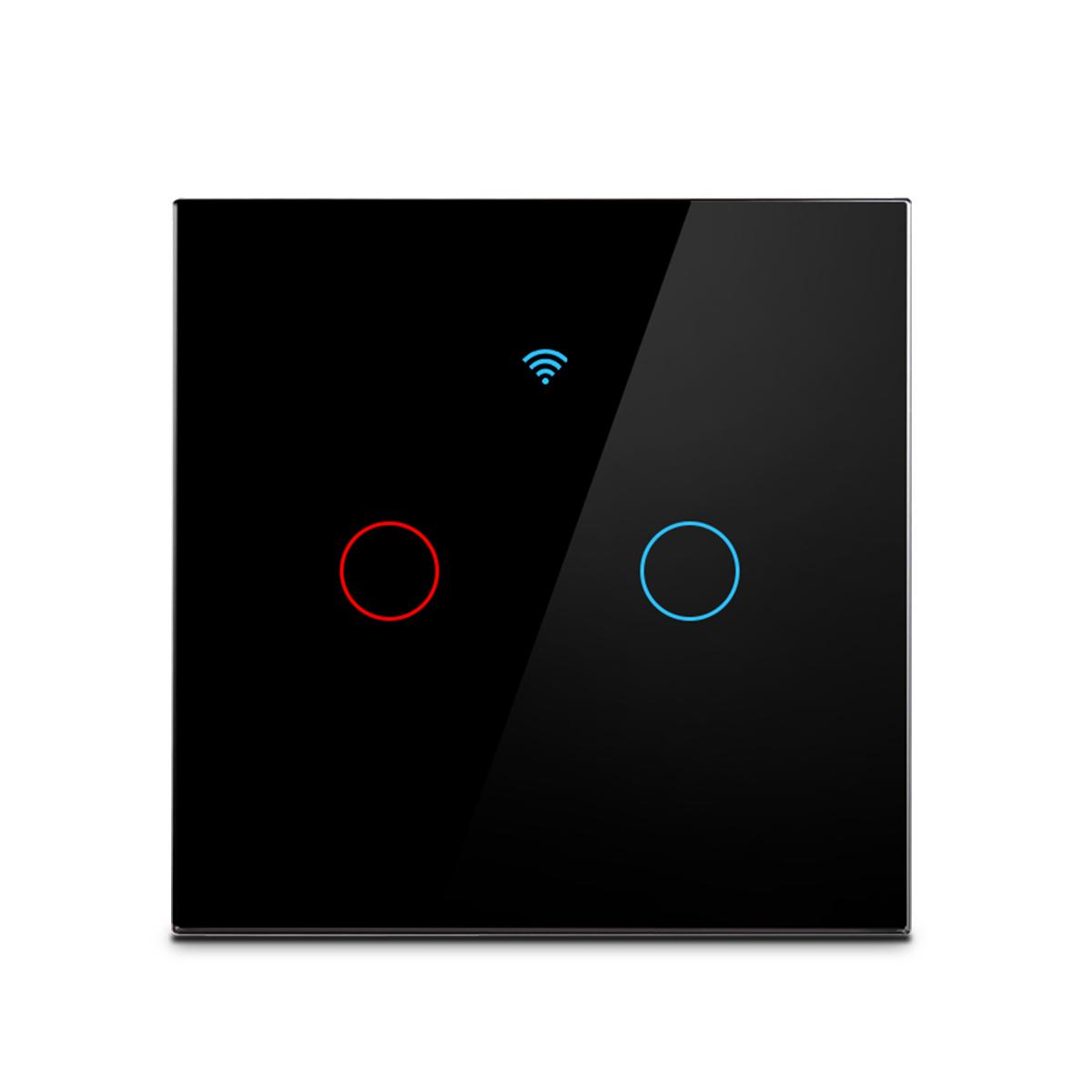 

ЕС 220 В Tuya умный дом Wi-Fi сенсорный переключатель 1 2 3 Gang стеклянная панель настенные переключатели света Поддержка Alexa Google Home без нейтрального провода 2-Gang чёрный