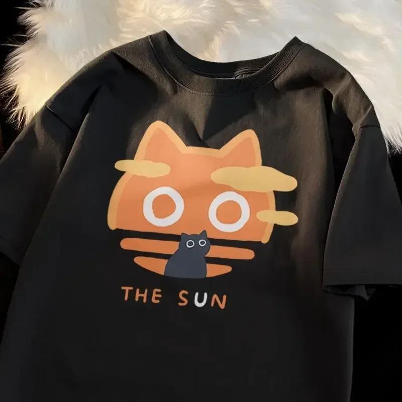 Rock Puppy Couple Clothing Rabbit Kawaii Women's T-shirt Y2k Fashion Blouse Harajuku Streetwear Cat Print Tops Women Clothing