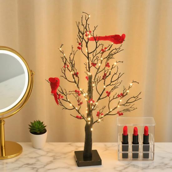 Vintage Glowing Tree with Birds LED Christmas Tree Lamp Adjustable Branches Warm Lighted Branches Halloween Christmas Decorations