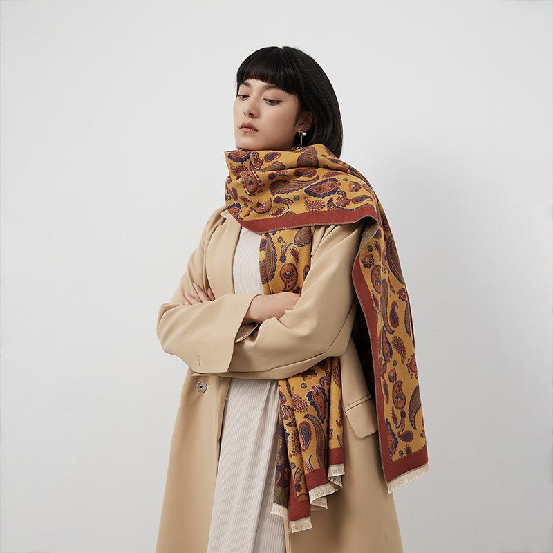 Ethnic Style Jacquard Cashew Flower Travel Scarf Women'S Jacquard Fringed Scarf Thickened Extra Long Air Conditioner Shawl