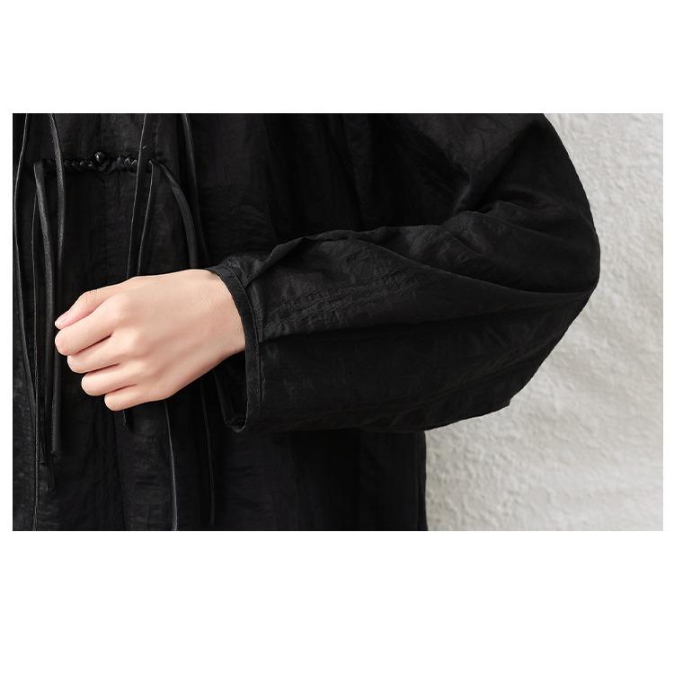 Elegant Plus Size Black Blouse for Women In Loose New Chinese Style with Long Sleeves