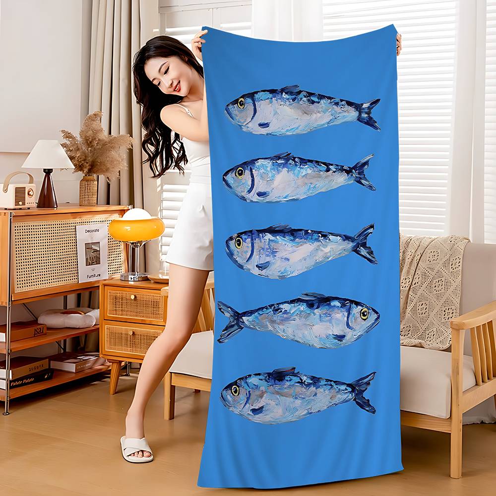 Buntes Sardinenfisch-Ozean-Mikrofaser-Bedrucktes Strandtuch Bergsteigen Yoga Strand Schwimmen Laufen Saugfähiges Weiches Handtuch