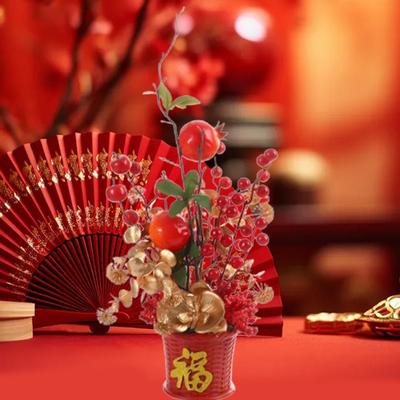 New Year Decoration Fake Flower Blessing Bucket for Spring Festival Wedding