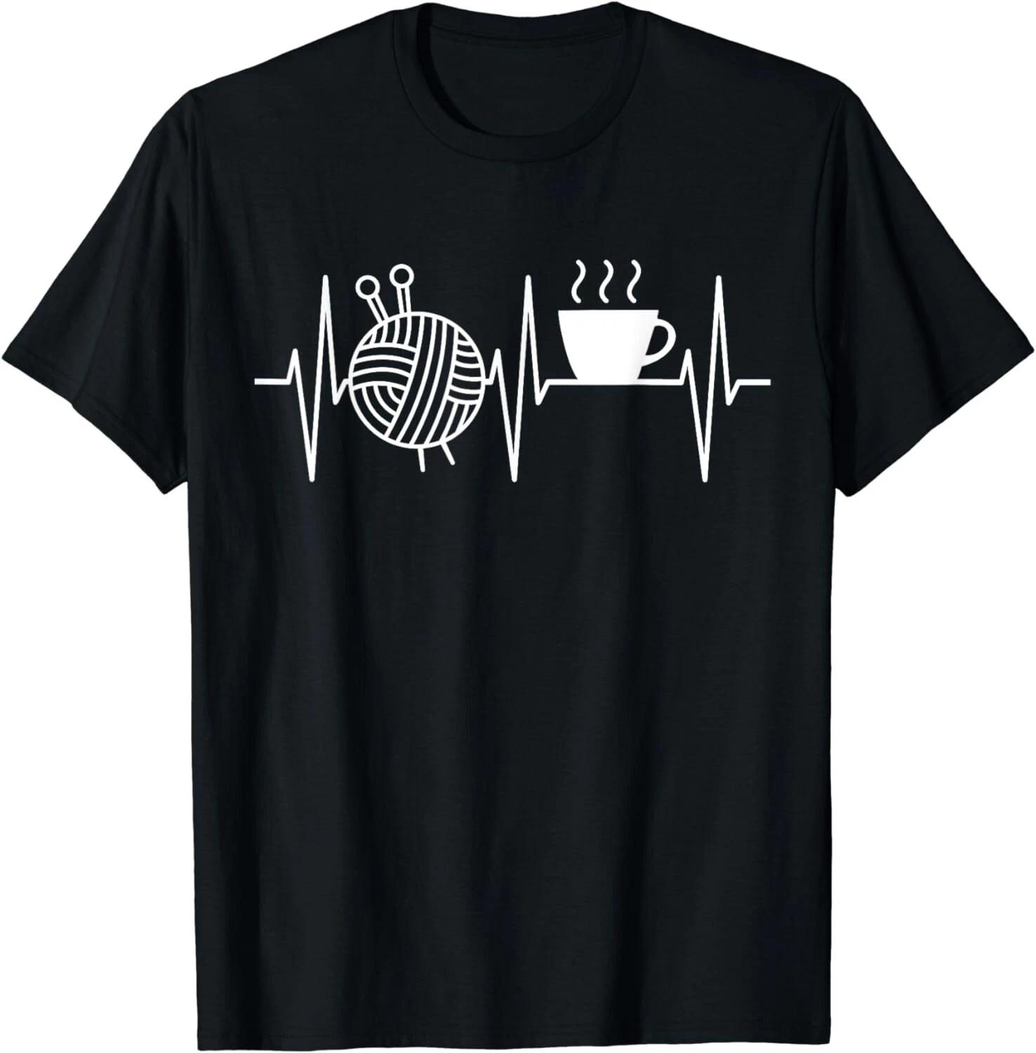 Knitting Shirt Coffee Lover Heartbeat Knitting and Coffee Gift Unisex T-Shirt 4XL