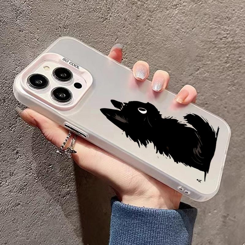 Black Cat Ink Painting Phone Case For  Redmi Note 13 12 Pro Plus 4G 5G 11 10 Pro 10S 11S 12S 13C Plating Matte Hard Cover