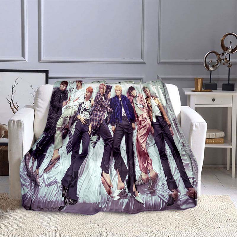 BTS Kpop Deken Plaid Kpop Cadeau Flanellen Deken voor Tienermeisjes Volwassenen Warm Pluche Plaid voor Bed Bank Sofa