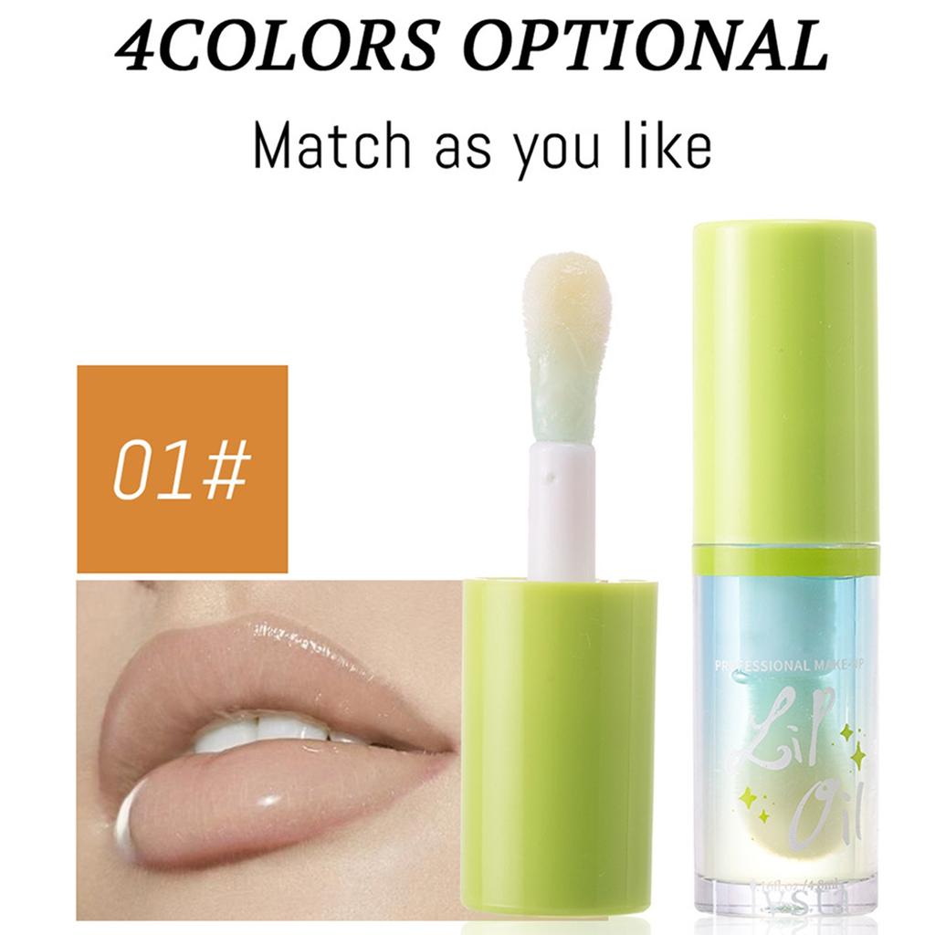 Moisturizing Lip Oil Set 4 Tablets, Large Brush Head Moisturizing Lip Gloss Gloss Transparent Mirror Moisturizing Cantaloupe Lip Oil 4.8ML*4