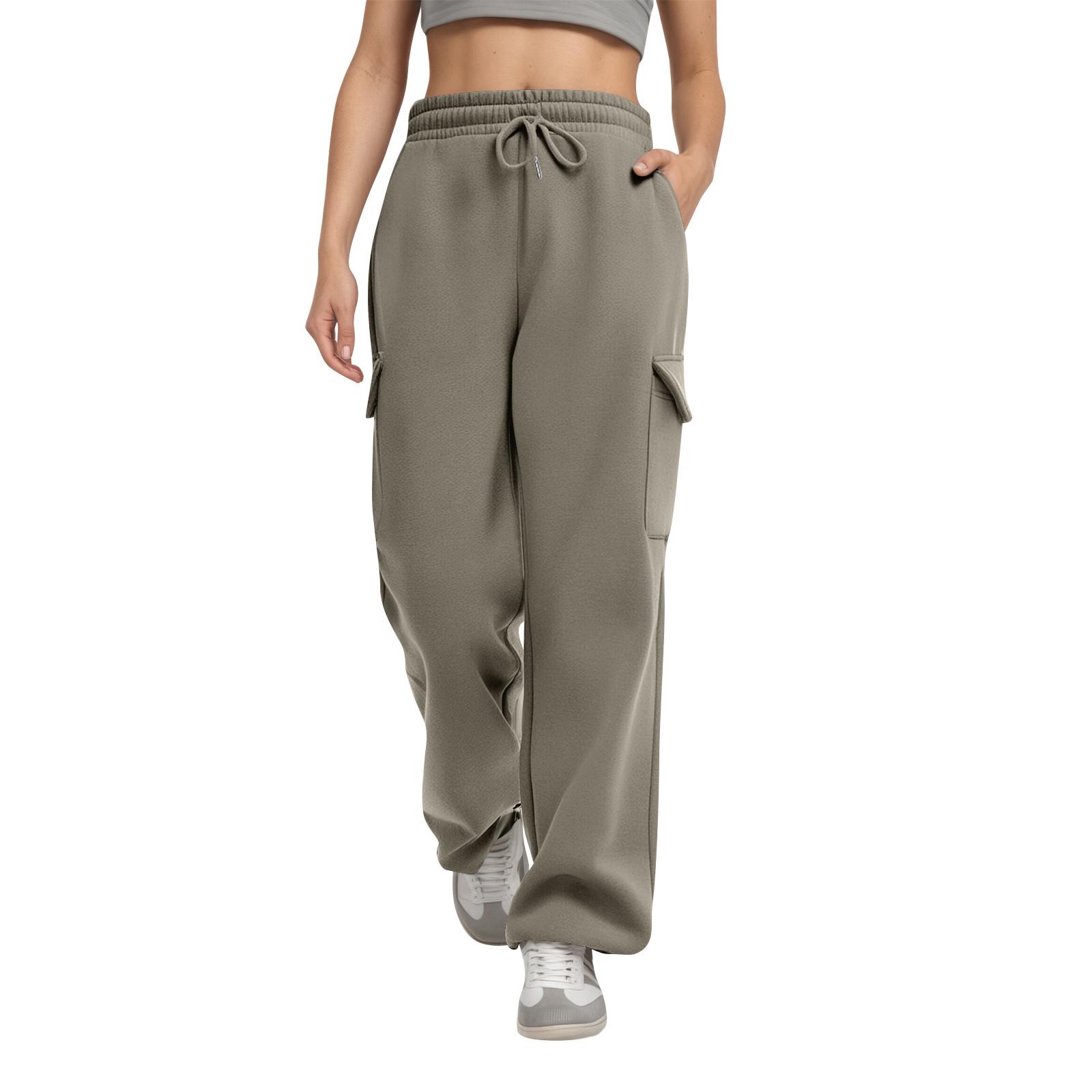 

Женские спортивные штаны с карманами Осень Зима Флисовая подкладка Теплые Однотонные S