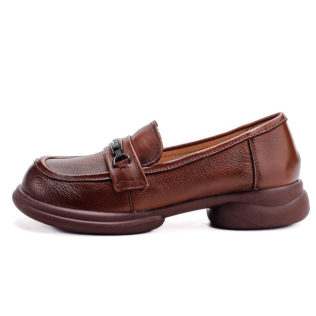 2026 Autumn New Comfortable Round Head Leather Versatile Fashion Women's Shoes Thick Heel Mother Shoes