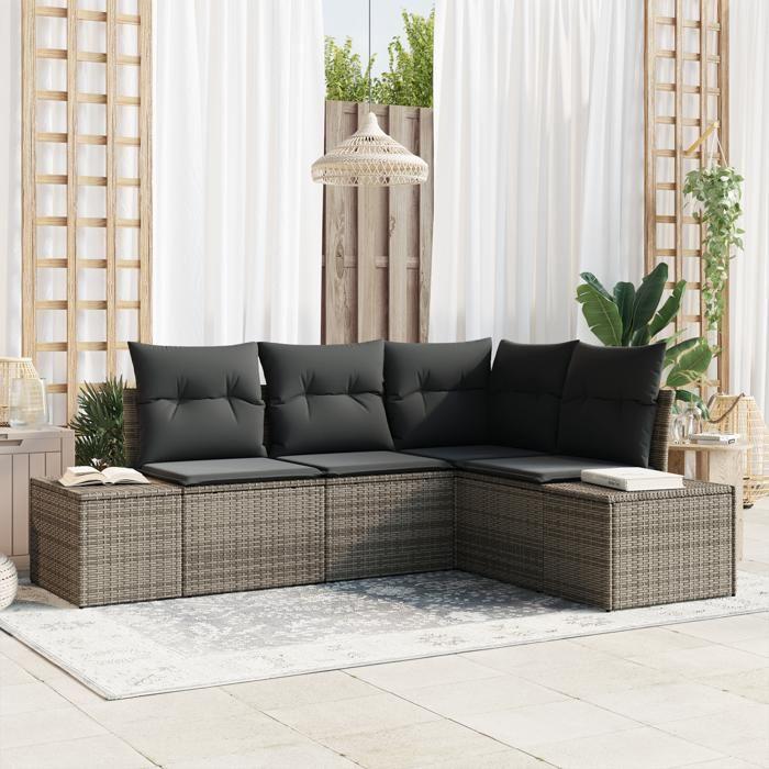 VidaXL Ensemble de canapé de jardin 4 pièces avec coussins gris poly rotin 3347039