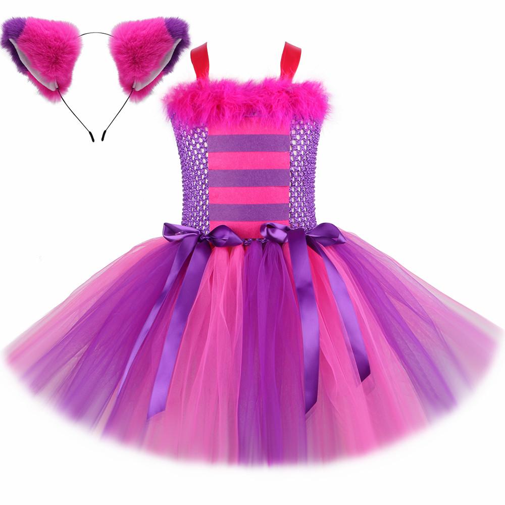 Lányok Csodaország Macska jelmez Gyerekek Csodaország Rajzfilm Csíkos Macska Tüll Szoknyás Ruha Lányok Halloween Karnevál Jelmez 5 pink