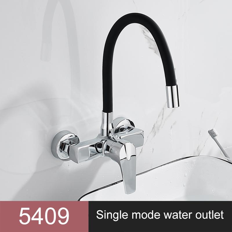 ELLEN Wall Mount Kitchen Sink Faucet Hot Cold Sink Water Mixer Tap 2 Holes Black Faucets 360 Degree Swivel ELK5400