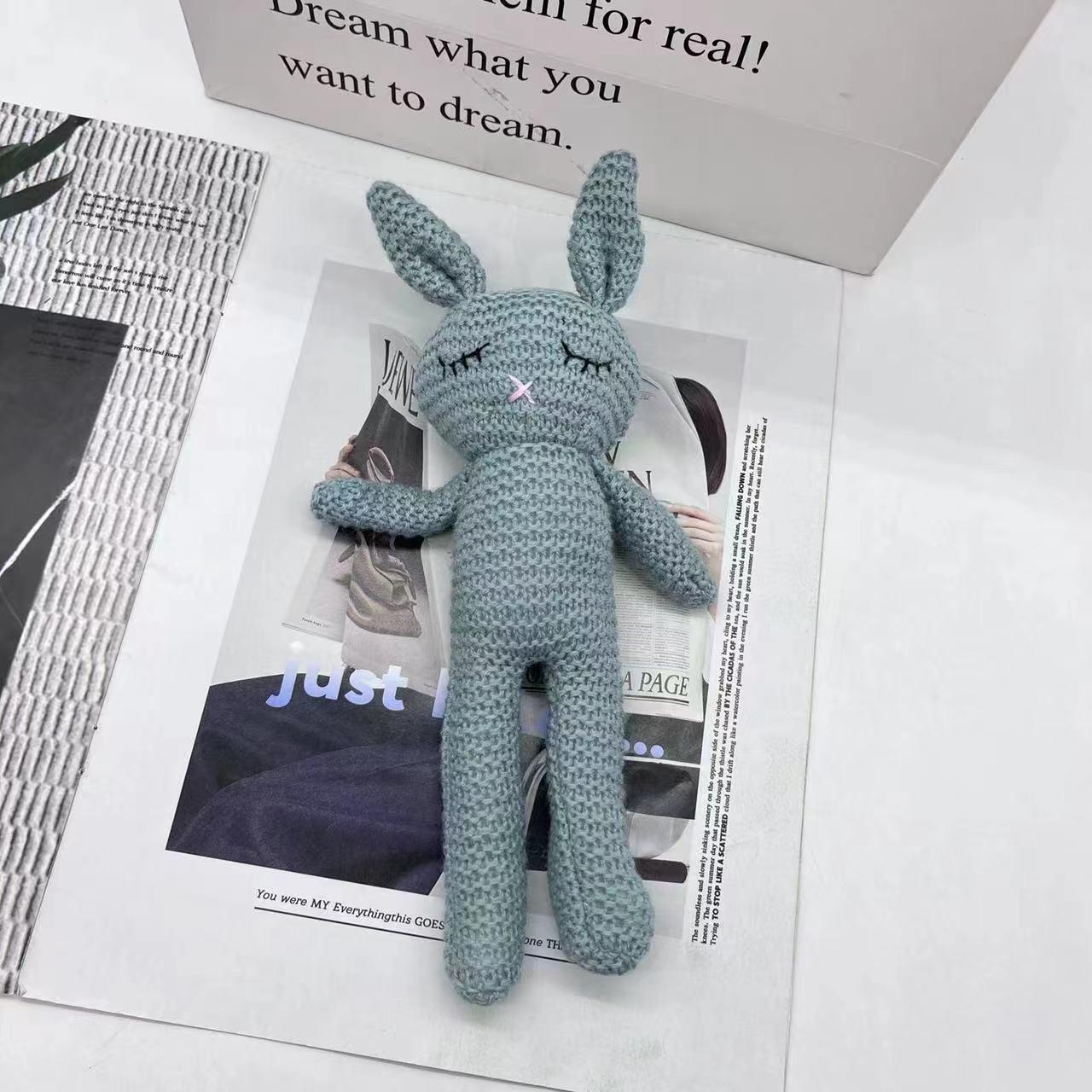 Adorable Knitted Rabbit Crochet Baby Soothing Animal Doll 25cm