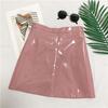 Women's Sexy Leather Skirt Glossy PU Leather Short Solid Zipper Mini Skirt Mid Waist A-line Pencil Skirts