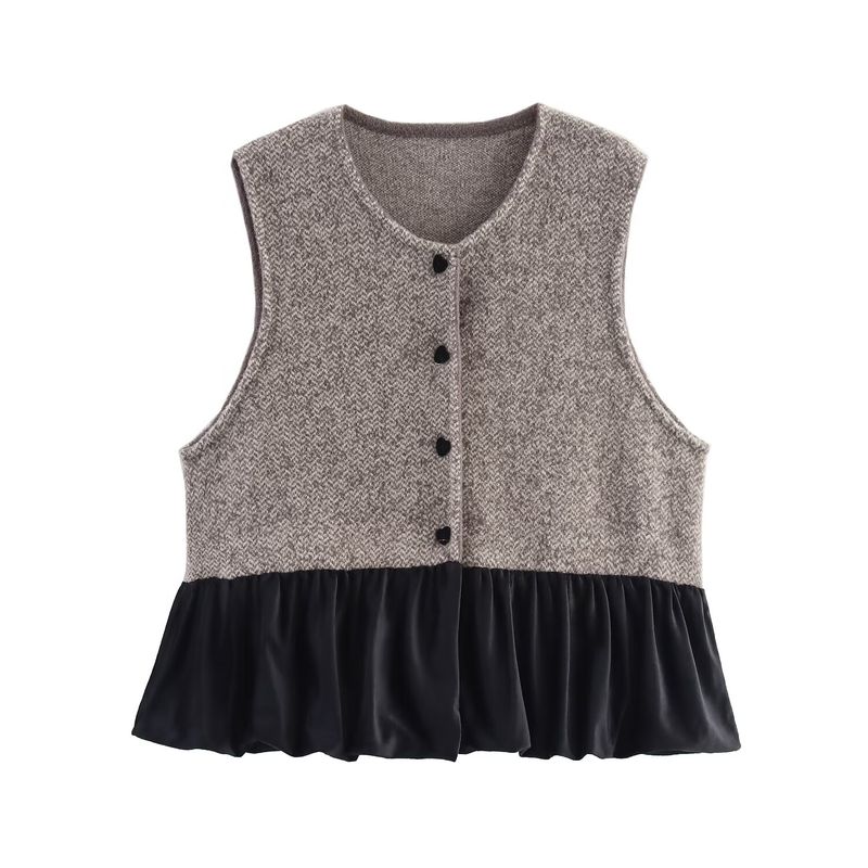 Kaslead New Women clothes Western Style Velvet Patchwork Knitted Double-sided Nylon Sleeveless Vest Vest