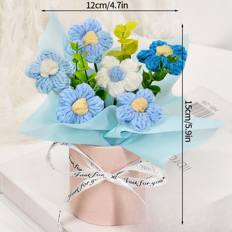 Crochet Puffs Rose Bouquet Finished Product Handmade Artificial Flower Decorations Valentine Mother Day Festival Souvenirs Gifts