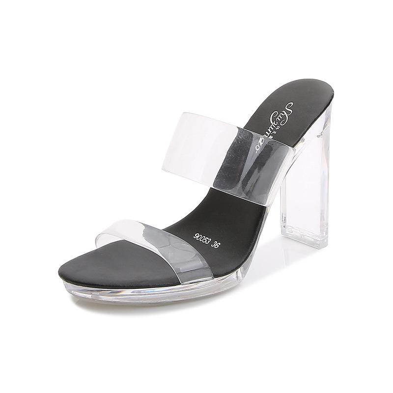 Korean Edition Fashion Model Shoes Thin Heels Sexy Black Waterproof Platform 11CM High Heel Sandals Women's High Heels Mules