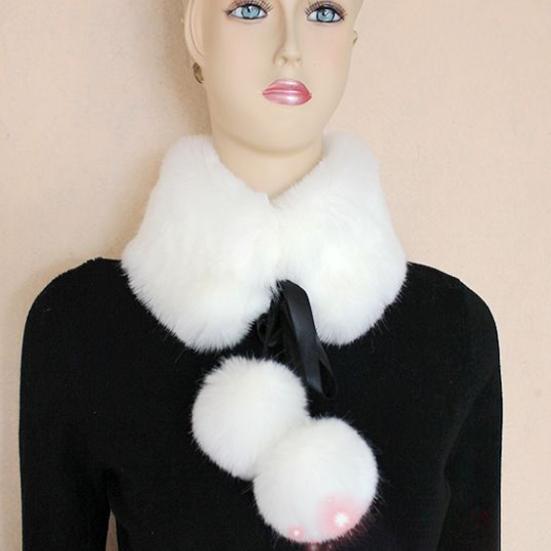 Women Scarf Thicken Super Soft Fluffy Windproof Solid Color Keep Warm with Hairball Winter Imitation Rabbit Fur False Collar Shawl for Outdoor
