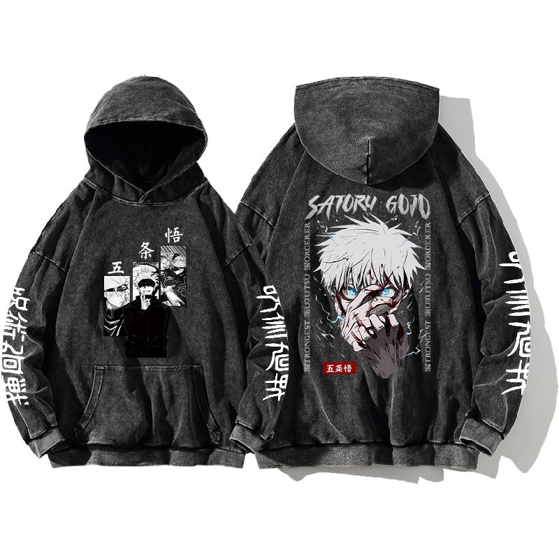 Gojo Satoru Printed Hoodie Manga Jujutsu Kaisen Sweatshirts Men Women Clothing Long Sleeve Streetwear Washed Cotton Pullover