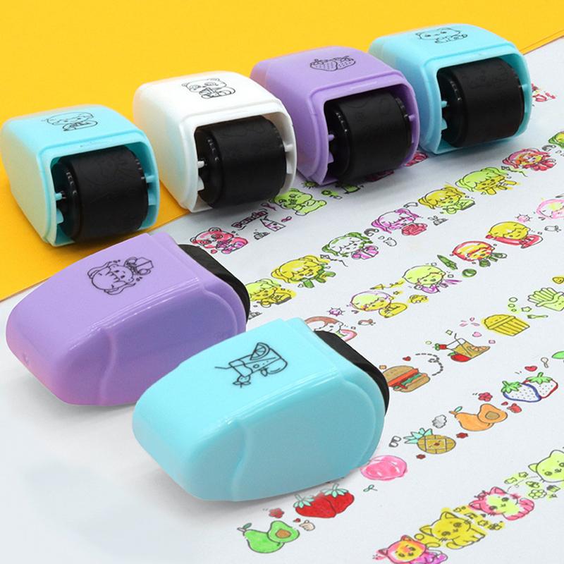 Kreslené razítko s válečkem Samobarvicí Neopakovatelné Scrapbooking Kancelářské potřeby Razítko Nástroje pro vybarvování DIY Hračka pro předškoláky a mateřskou školu
