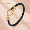 MOONLIGHT Women's Classic Horseshoe Shape Bracelet Genuine Braided Leather Bracelet Female Jewelry Present 11 Colors