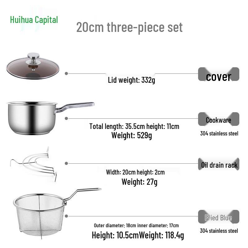 HUIHUADU 304 Stainless Steel Mini Deep Fryer Set