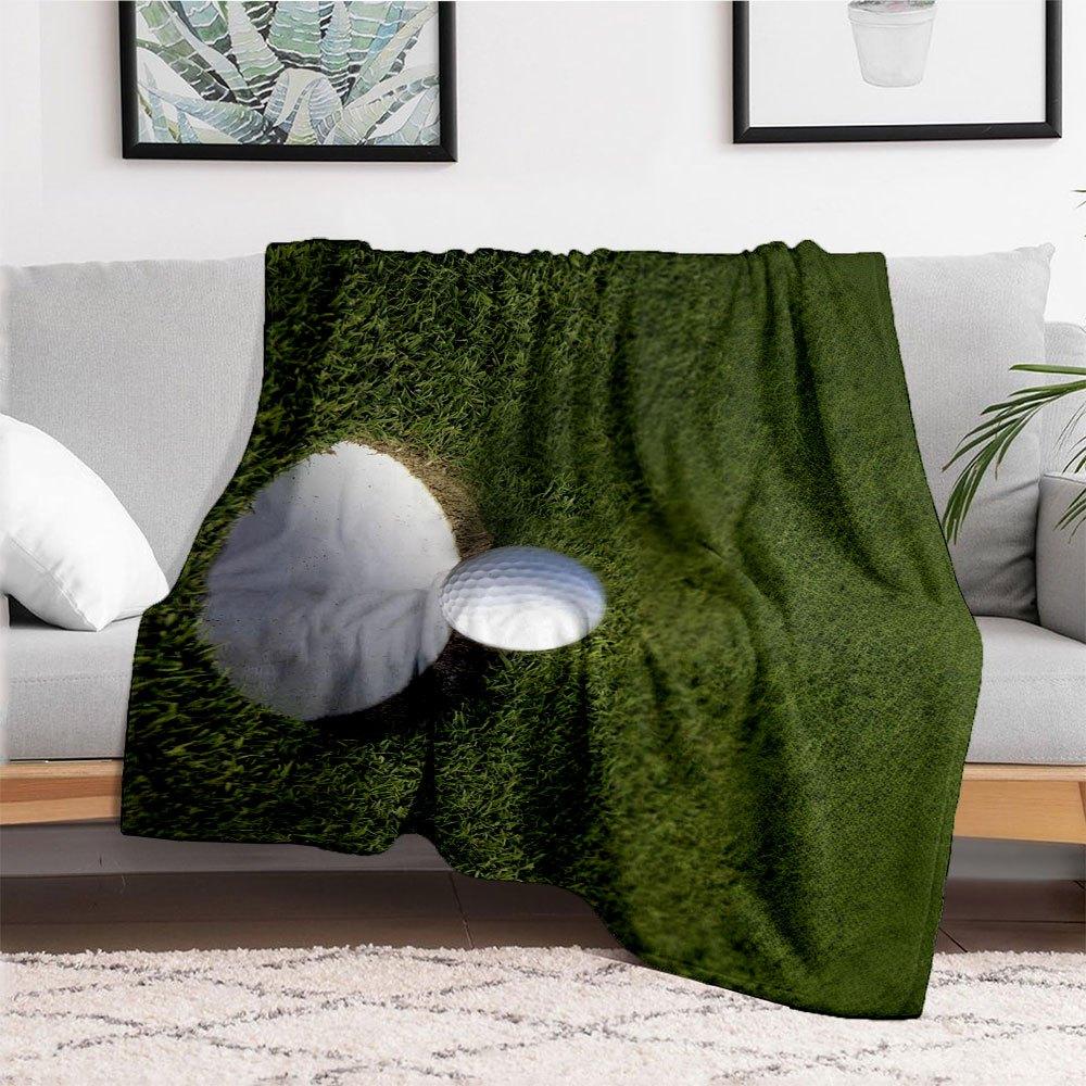 Golf Ball in Hole on Green Grass - Sports Photography PrintBlanket Flannel Throw Blanket for Sofa, Bed, Travel, Camping, Office, Couch, Chai