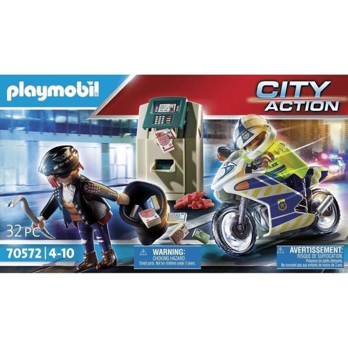 PLAYMOBIL 70572 Policier en moto et voleur, City Action, Les policiers, Dès 4 ans