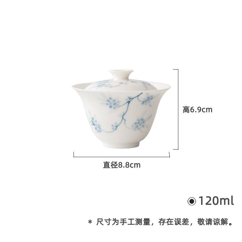 

120ml Hand-painted Blue And White Osmanthus Gaiwan Aesthetic Tea Tureen Tea Bowl With Lid Kit Tea Brewing Cover Bowl Teaware