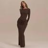 2025 European & American Women's Sexy Ruched Long-Sleeve Dress with Back Slit