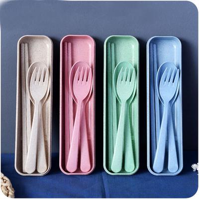 Pšeničná slama riad paličky vidlička lyžica trojdielny darček prenosný cestovný set paličiek vidličky lyžice