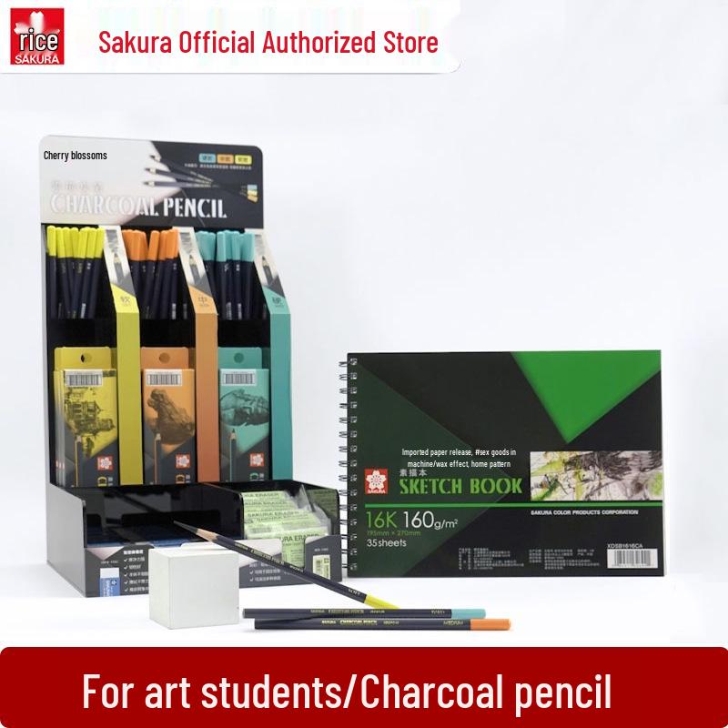 Cherry Blossom Charcoal Pencil Set - Soft, Medium, Hard for Quick Sketching & Professional Art