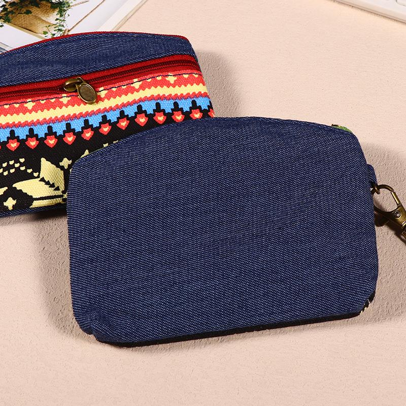 Neue ethnische Stil Handtasche Stoff Doppelreißverschluss Münzbörse Münzbeutel Ausgeh Schlüsselbeutel Kartenhalter Handgelenktasche Damen Handtaschen