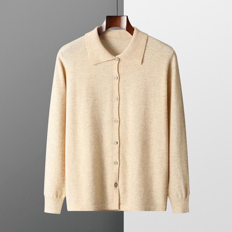 Men's Autumn Wool Cardigan with POLO Collar and Business Lapel, Long Sleeve Sweater for Autumn/Winter.