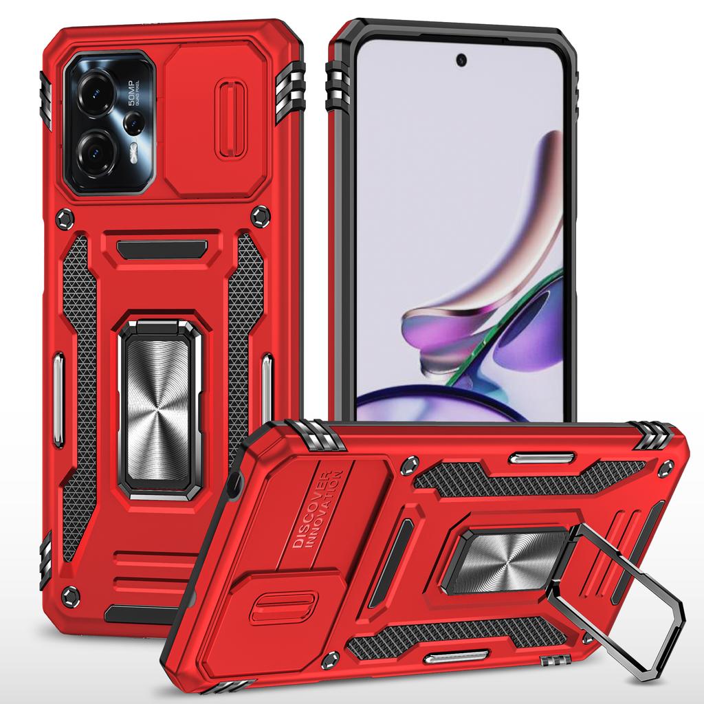 For Motorola Moto G23 4G/G13 4G Armor Series Metal Kickstand Cover Slide Lens Lid PC+TPU Phone Case