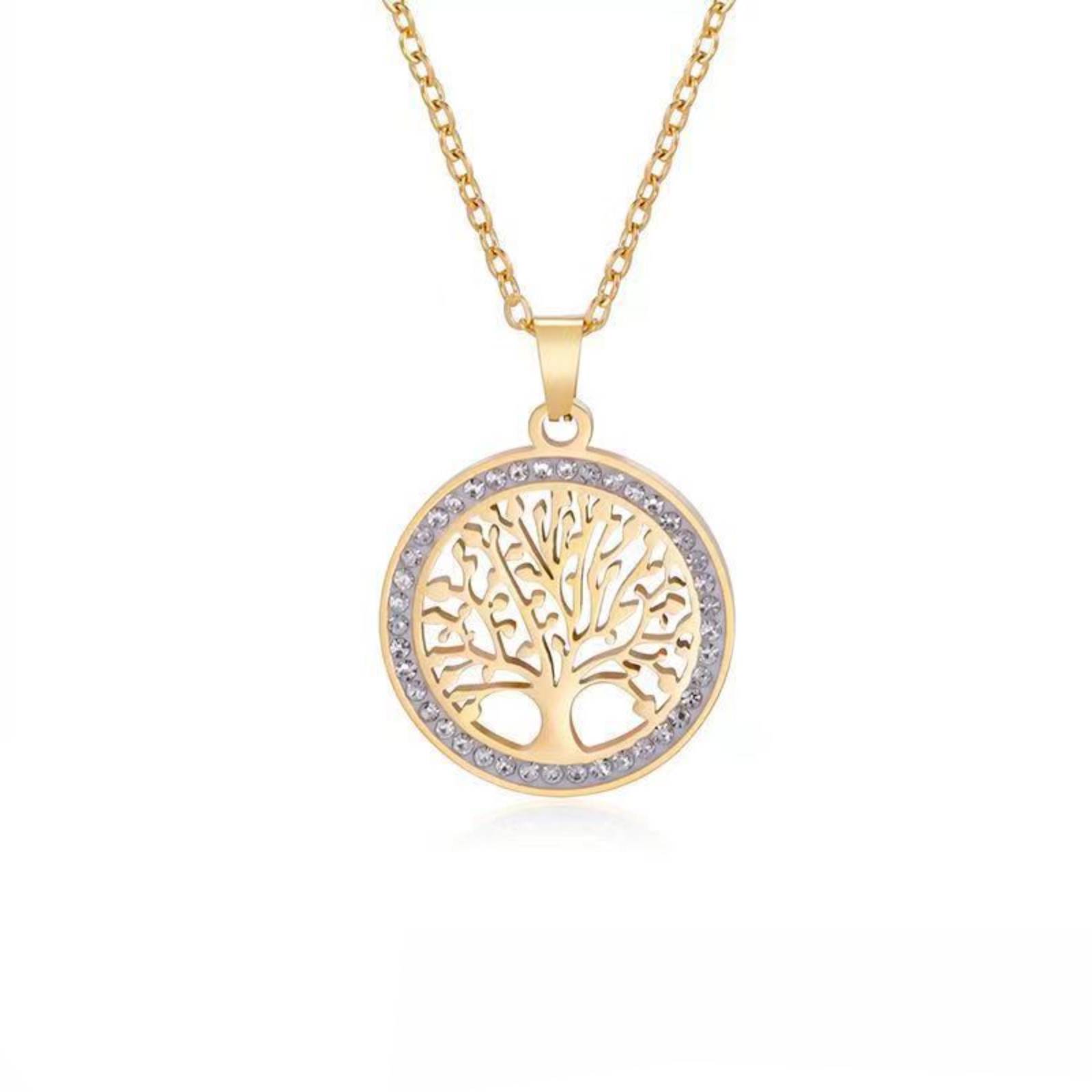 

Inlaid Zircon Tree of Life Pendant Necklace for Women Wedding Gold Color Stainless Steel Jewelry Birthday Gift
