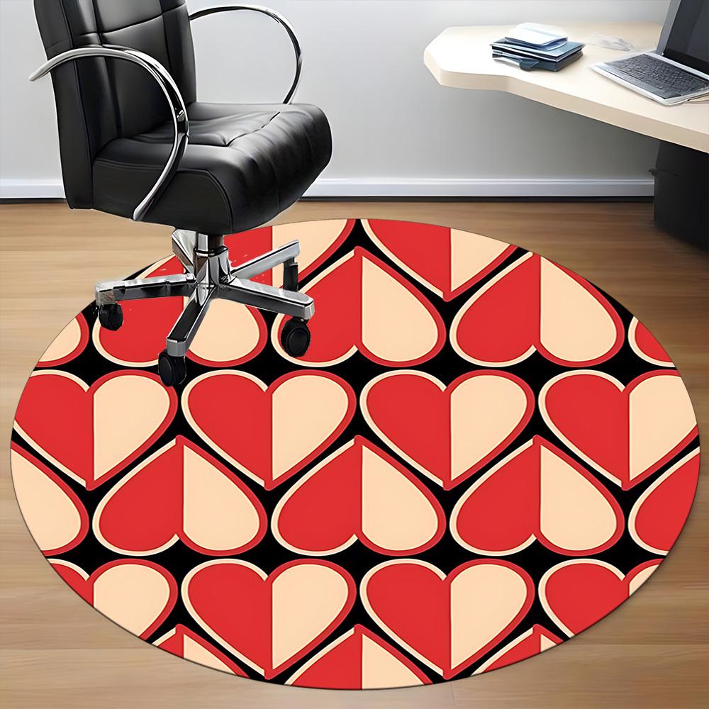1pc Heart Print Office Round Rug, Carpet for Office, Gaming, Lightweight Round Floor Mat yy260208016