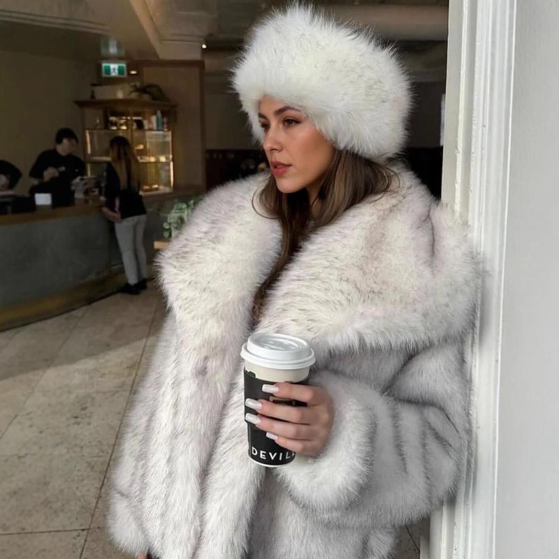 New Autumn and Winter Women's Large Lapel Imitation Fur Warm Coat Imitation Fox Plush Coat Tops