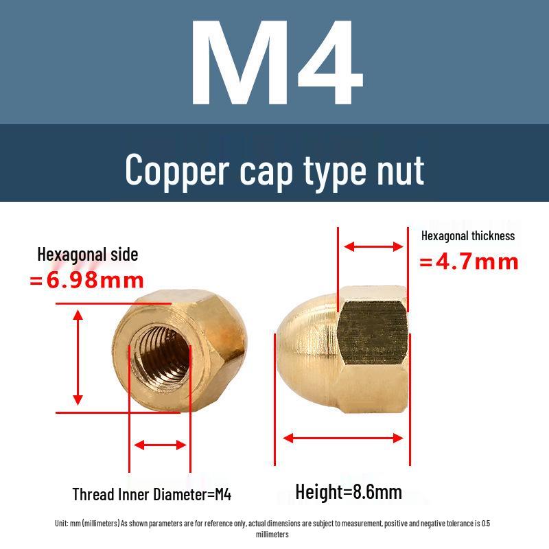 Yigu Brass Hexagonal Cap Nuts and Screws - M3, M4, M5 Decorative Ball Head