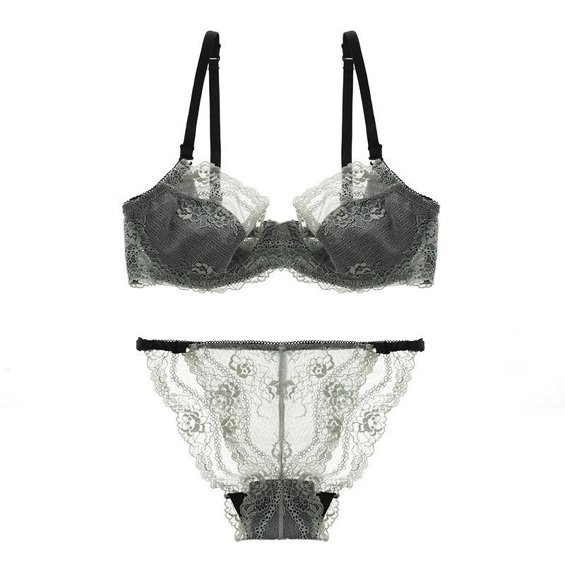 Sexy Lace Bra Thin Transparent Seductive Thin Style Large Size Bra Set