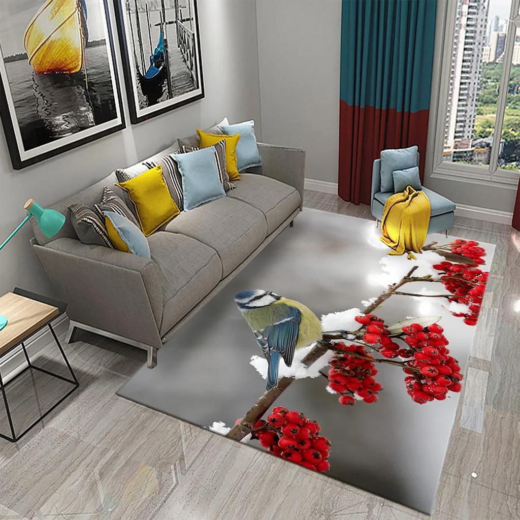 3D Colorful Bird Carpet Cute Birds with Flowers Doormat Rugs for Bedroom Living Room Floor Hallway Mats Bathroom Non-slip Mats