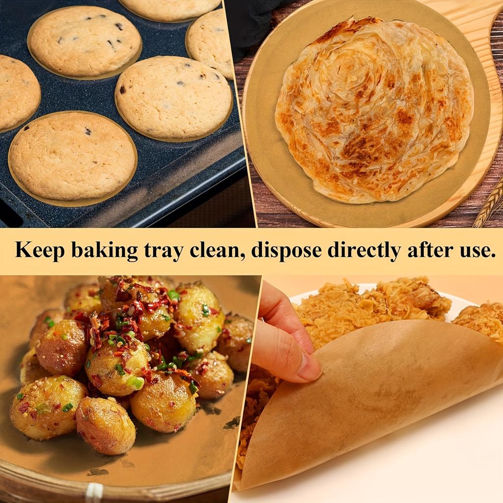 50/100PCS Non-Stick Round Baking Papers for Baking, Grilling, Steaming, Air Fryer, Microwave Baking Tools Kitchen Accessories