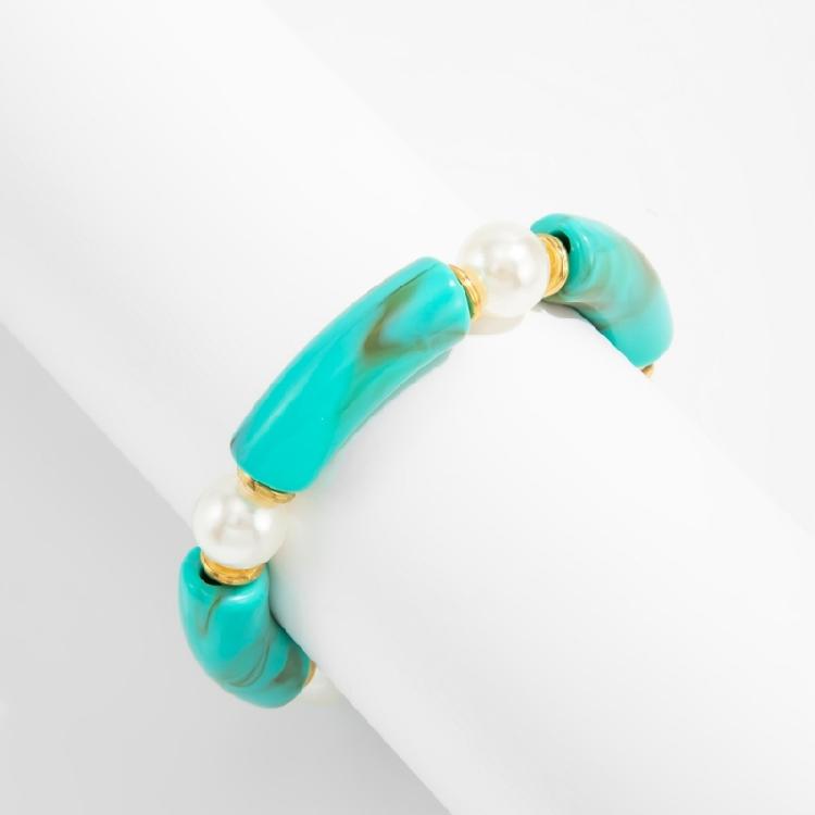 Elegant Resin Bead Elastic Bracelet Marbled Effect Design Comfortable Fit Women Accessory Stretchable Bracelet for Daily