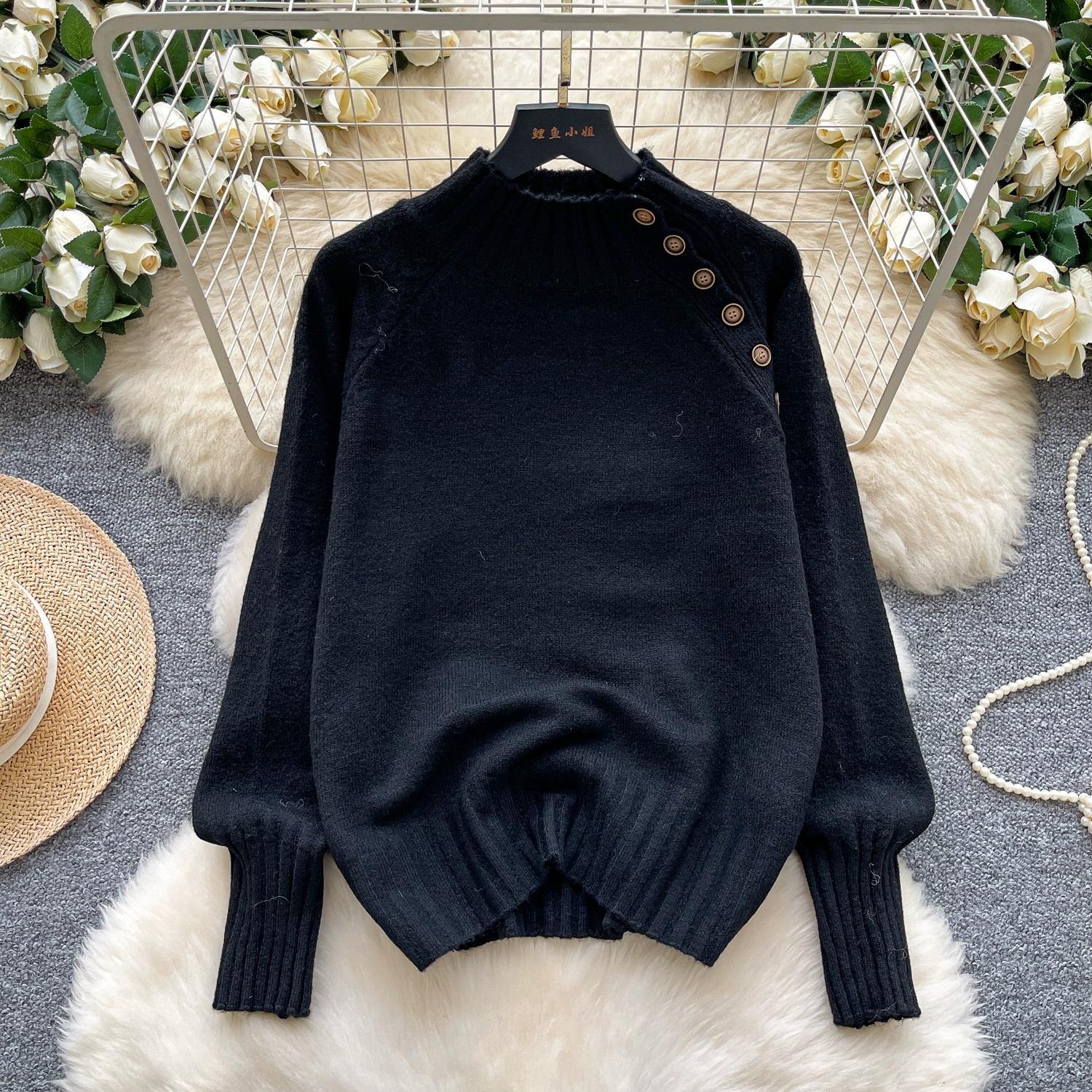 

Осень Зима Женский Студенческий Стиль Воротник-стойка Вязаный Свитер Пуловер Топы Для Девушки One Size чёрный