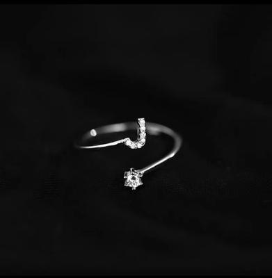 Fashion 925 Silver 26 Letter Ring Sparkling Diamond Zircon Open Ring Index Finger Your Ring Birthday Party Jewelry