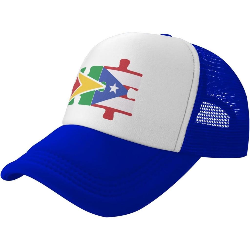 Guyana Puerto Rico Puzzle Flag Trucker Hat Mesh Baseball Snapback Cap Unisex Casual Adjustable