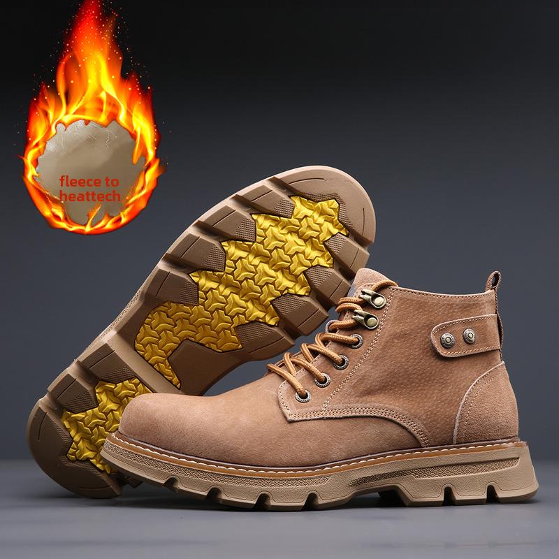 

Мужские зимние ботинки Martin из натуральной кожи 2024 года — британский круглый носок, корейский стиль, для отдыха на природе и снега. 39